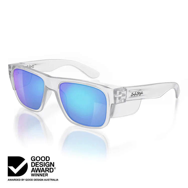 Safe Style Fusions Clear Frame/Mirror Blue Polarised UV400 FCBP100