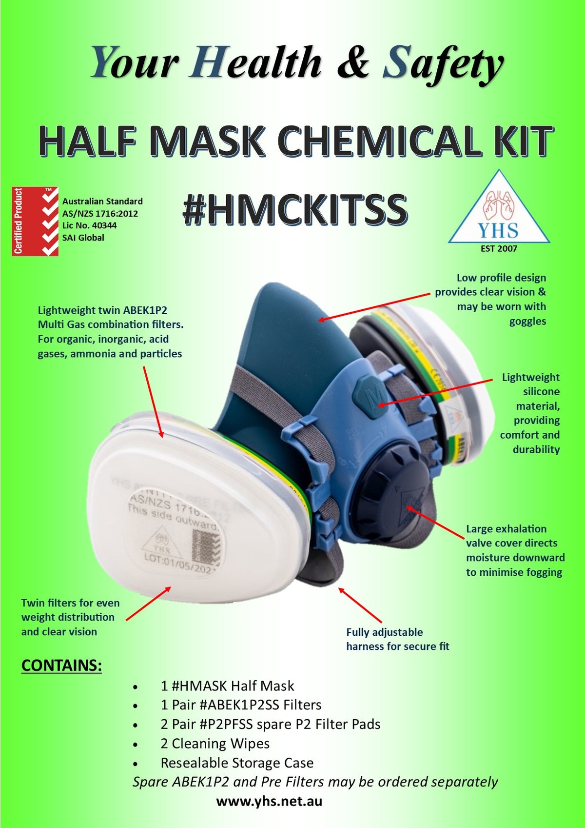Silicone Half Mask Chemical Kit HMCKITSS