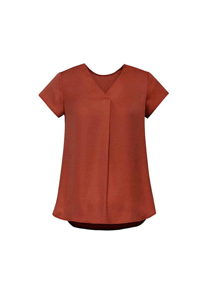 Biz Corporates Ladies Kayla V-Neck Pleat S/S Blouse - RB967LS