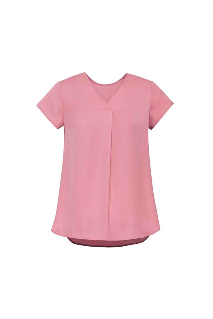 Biz Corporates Ladies Kayla V-Neck Pleat S/S Blouse - RB967LS