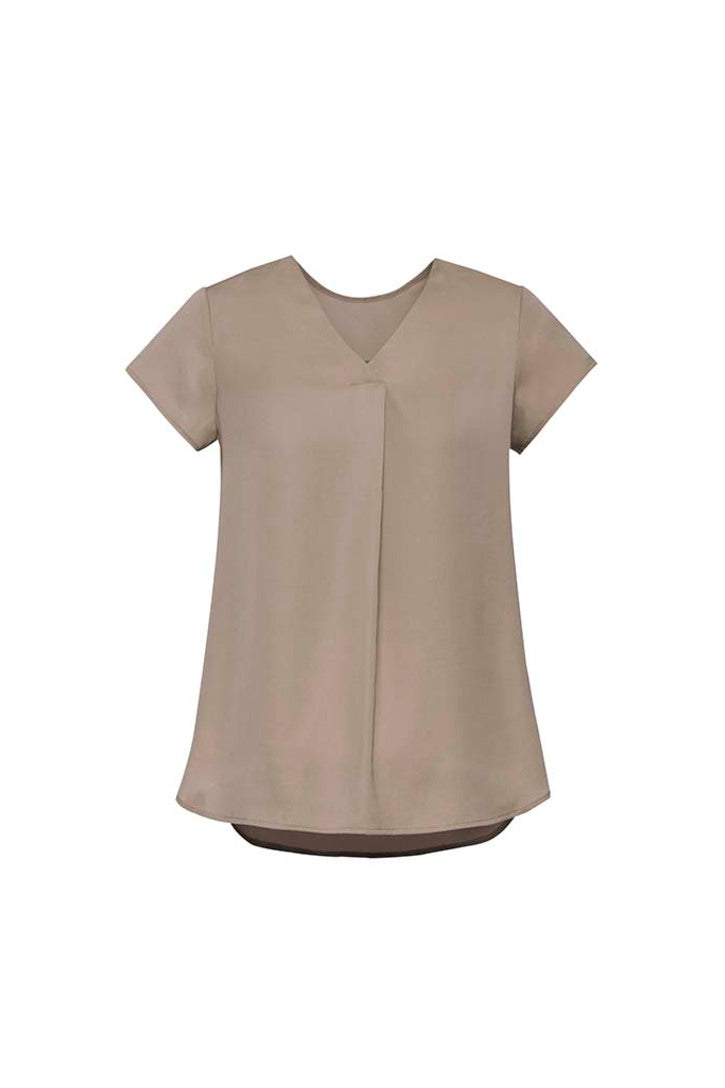 Biz Corporates Ladies Kayla V-Neck Pleat S/S Blouse - RB967LS