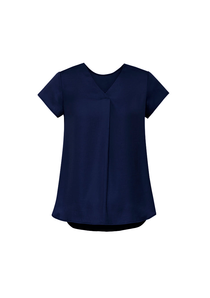 Biz Corporates Ladies Kayla V-Neck Pleat S/S Blouse - RB967LS