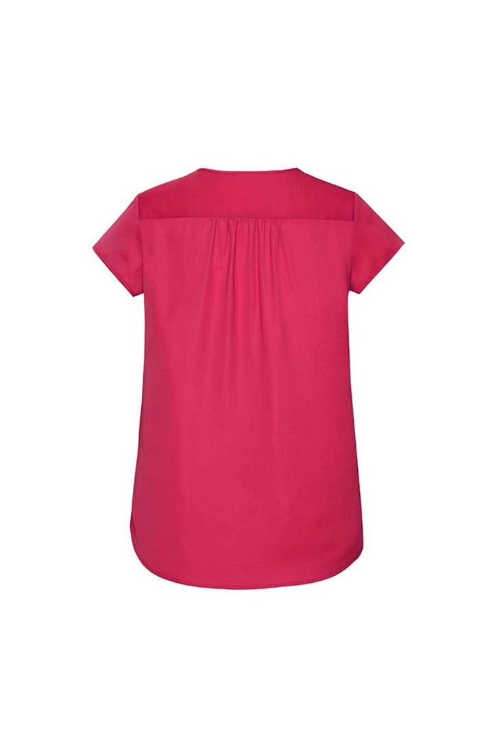 Biz Corporates Ladies Kayla V-Neck Pleat S/S Blouse - RB967LS