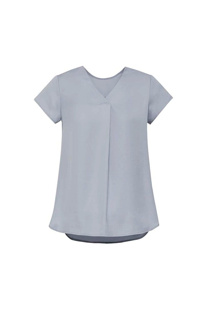 Biz Corporates Ladies Kayla V-Neck Pleat S/S Blouse - RB967LS