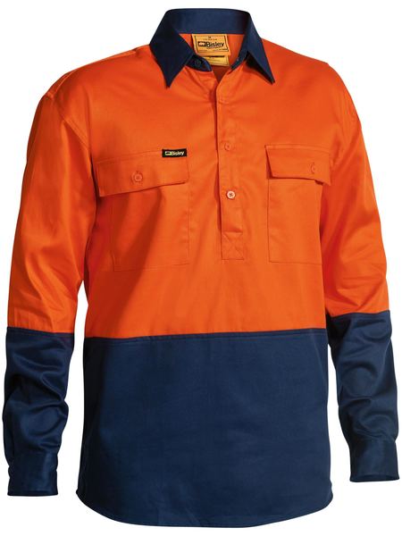 Bisley HiVis Closed Front Drill L/S Shirt - BSC6267